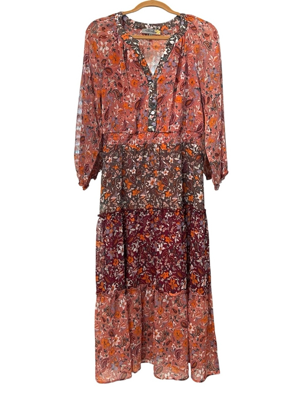 Anthropologie Rust Multi-Print Tiered Maxi Dress - Picture 2 of 12